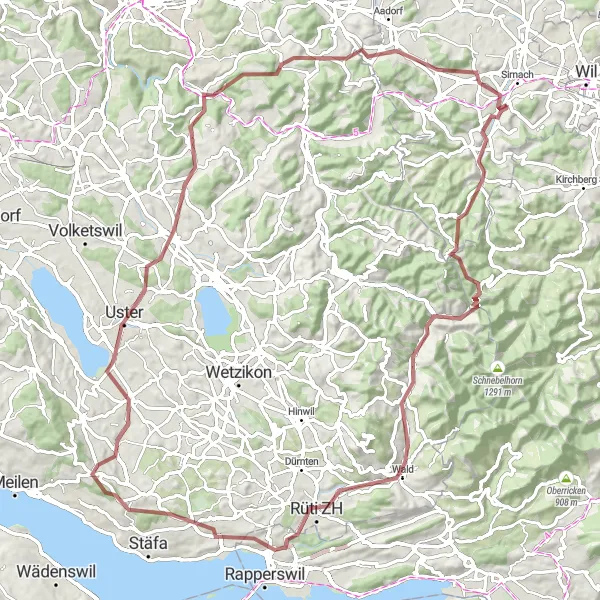 Miniaturekort af cykelinspirationen "Fischingen til Eschlikon Grusvejscyklus" i Ostschweiz, Switzerland. Genereret af Tarmacs.app cykelruteplanlægger