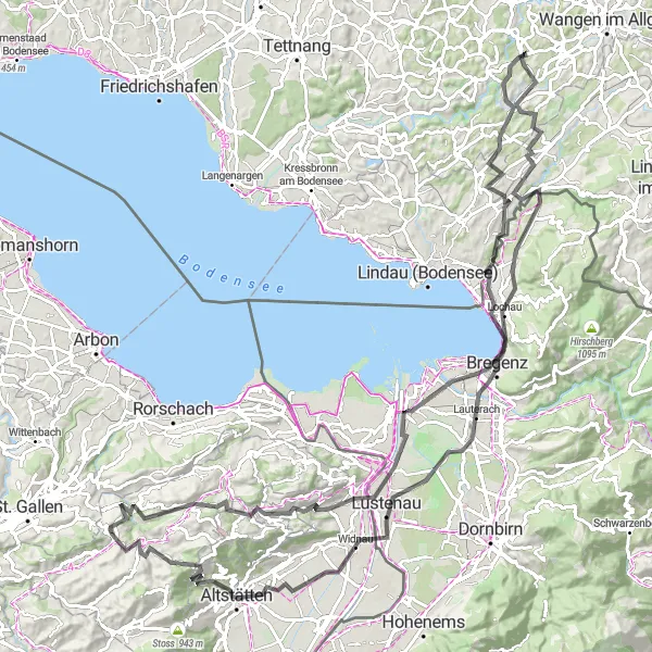 Map miniature of "Explore the Beauty of Lake Constance" cycling inspiration in Ostschweiz, Switzerland. Generated by Tarmacs.app cycling route planner