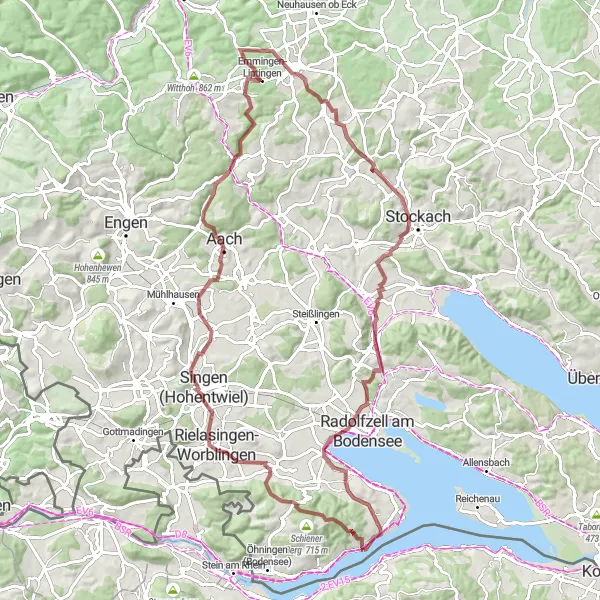 Karttaminiaatyyri "Haastava maastopyöräilyreitti Steckbornin lähistöllä" pyöräilyinspiraatiosta alueella Ostschweiz, Switzerland. Luotu Tarmacs.app pyöräilyreittisuunnittelijalla