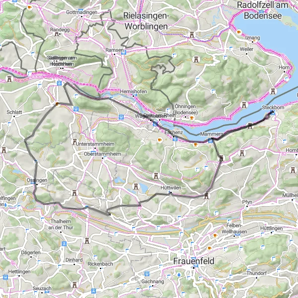 Miniatuurkaart van de fietsinspiratie "Steckborn naar Steckborn via Rheinklingen" in Ostschweiz, Switzerland. Gemaakt door de Tarmacs.app fietsrouteplanner