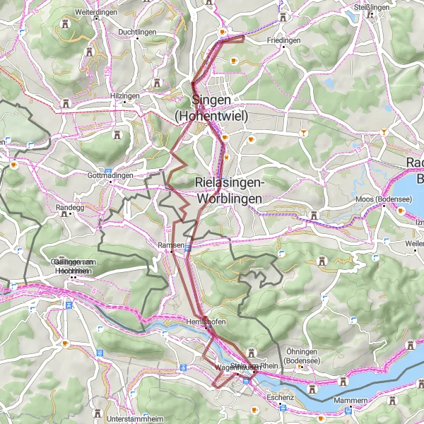 Miniature de la carte de l'inspiration cycliste "Boucle de gravel à travers la campagne suisse" dans la Ostschweiz, Switzerland. Générée par le planificateur d'itinéraire cycliste Tarmacs.app