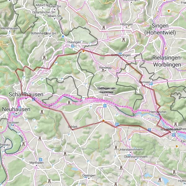 Kartminiatyr av "Gottmadingen-Stein am Rhein-Rundtour" cykelinspiration i Ostschweiz, Switzerland. Genererad av Tarmacs.app cykelruttplanerare