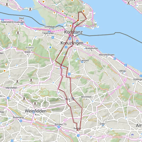 Karten-Miniaturansicht der Radinspiration "Rundfahrt um Sulgen und den Bodensee" in Ostschweiz, Switzerland. Erstellt vom Tarmacs.app-Routenplaner für Radtouren