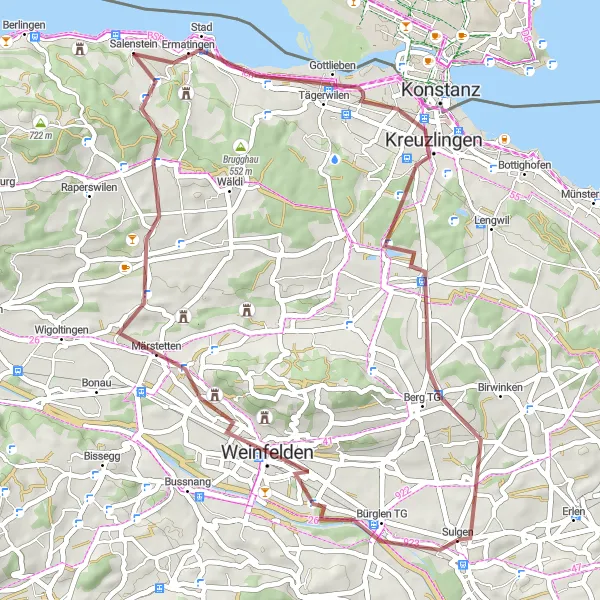 Karten-Miniaturansicht der Radinspiration "Weinregion Thurgau" in Ostschweiz, Switzerland. Erstellt vom Tarmacs.app-Routenplaner für Radtouren