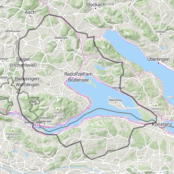 Miniature de la carte de l'inspiration cycliste "La Grande Boucle de Volkertshausen" dans la Ostschweiz, Switzerland. Générée par le planificateur d'itinéraire cycliste Tarmacs.app