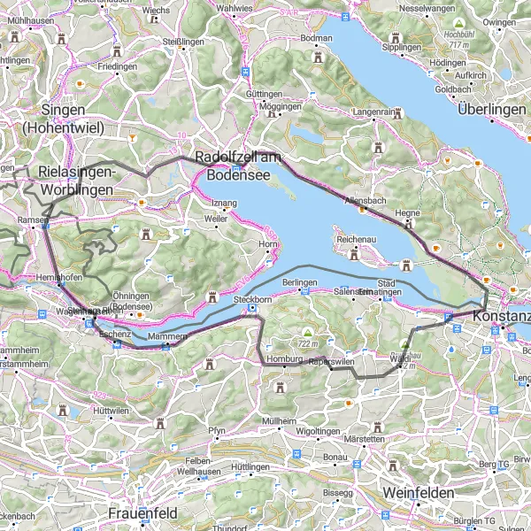 Map miniature of "Charming Countryside Ride: Tägerwilen to Gotteshammer" cycling inspiration in Ostschweiz, Switzerland. Generated by Tarmacs.app cycling route planner