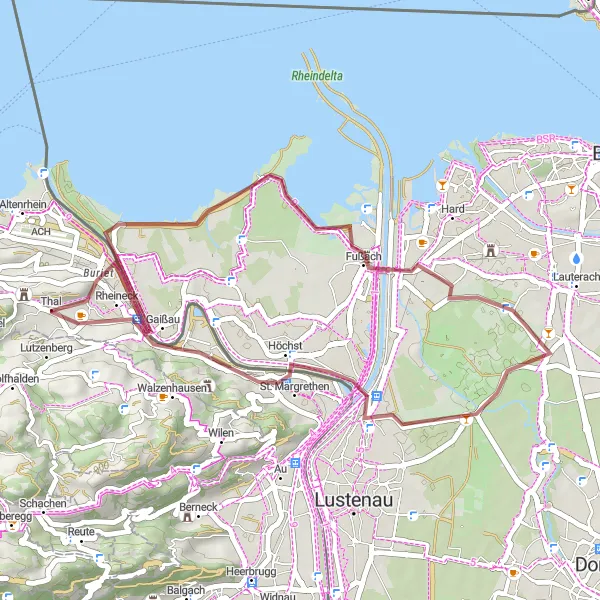 Miniatua del mapa de inspiración ciclista "Ruta de Ciclismo de Grava Thal - Lutzenberg" en Ostschweiz, Switzerland. Generado por Tarmacs.app planificador de rutas ciclistas