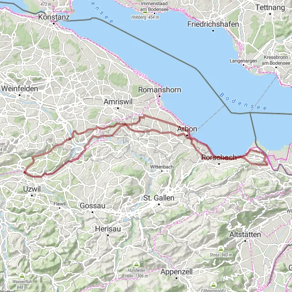 Miniaturní mapa "Gravel okruh kolem Thalu" inspirace pro cyklisty v oblasti Ostschweiz, Switzerland. Vytvořeno pomocí plánovače tras Tarmacs.app