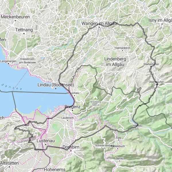 Zemljevid v pomanjšavi "Krožna cestna pot do Bregenza" kolesarske inspiracije v Ostschweiz, Switzerland. Generirano z načrtovalcem kolesarskih poti Tarmacs.app