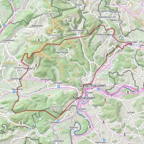 Miniatua del mapa de inspiración ciclista "Ruta de ciclismo de grava hasta Lohn SH" en Ostschweiz, Switzerland. Generado por Tarmacs.app planificador de rutas ciclistas