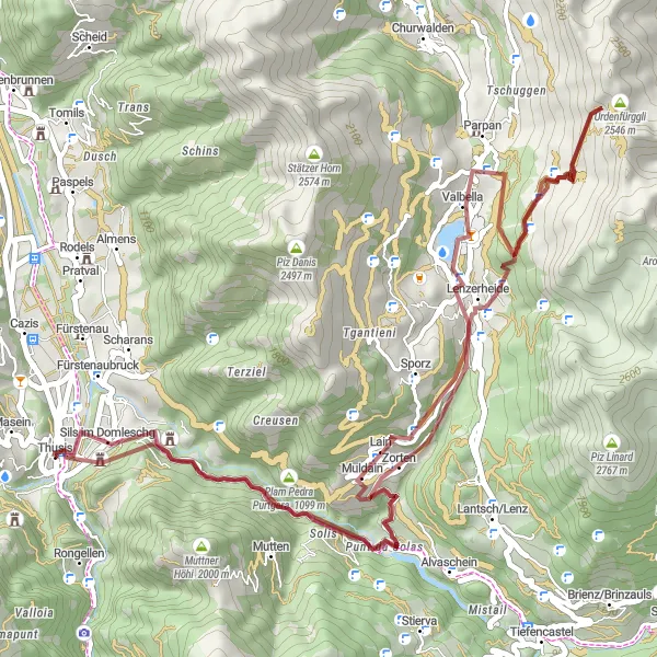 Miniatua del mapa de inspiración ciclista "Ruta de grava a Urdenfürggli y Sils im Domleschg" en Ostschweiz, Switzerland. Generado por Tarmacs.app planificador de rutas ciclistas