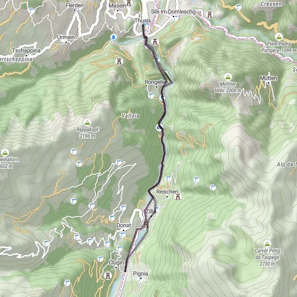 Kartminiatyr av "Viamala-Schlucht foto-skapende sykkeltur" sykkelinspirasjon i Ostschweiz, Switzerland. Generert av Tarmacs.app sykkelrutoplanlegger