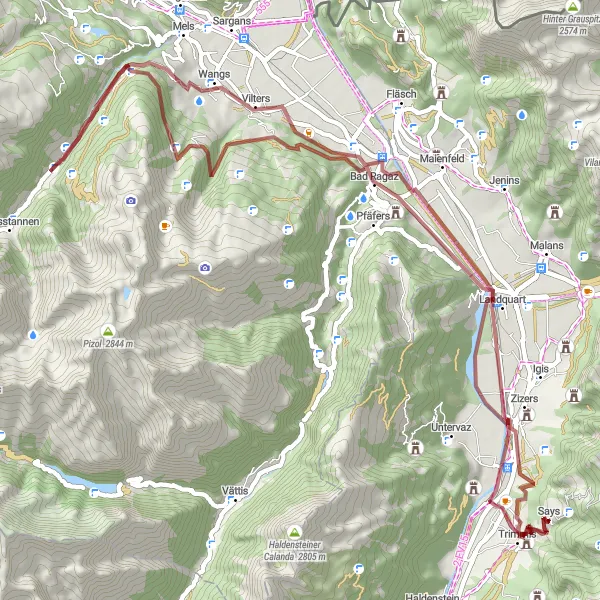 Miniatura della mappa di ispirazione al ciclismo "Gravel Tour delle Highlands sulle tracce del passato" nella regione di Ostschweiz, Switzerland. Generata da Tarmacs.app, pianificatore di rotte ciclistiche