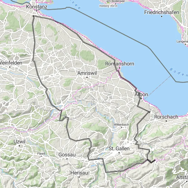 Miniatua del mapa de inspiración ciclista "Vistas del lago Constanza" en Ostschweiz, Switzerland. Generado por Tarmacs.app planificador de rutas ciclistas