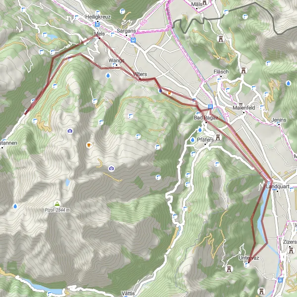 Miniaturní mapa "Tabor - Bad Ragaz - Landquart cyklotrasa" inspirace pro cyklisty v oblasti Ostschweiz, Switzerland. Vytvořeno pomocí plánovače tras Tarmacs.app