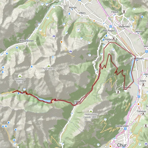 Karttaminiaatyyri "Kiehtova Vaduran kierros" pyöräilyinspiraatiosta alueella Ostschweiz, Switzerland. Luotu Tarmacs.app pyöräilyreittisuunnittelijalla