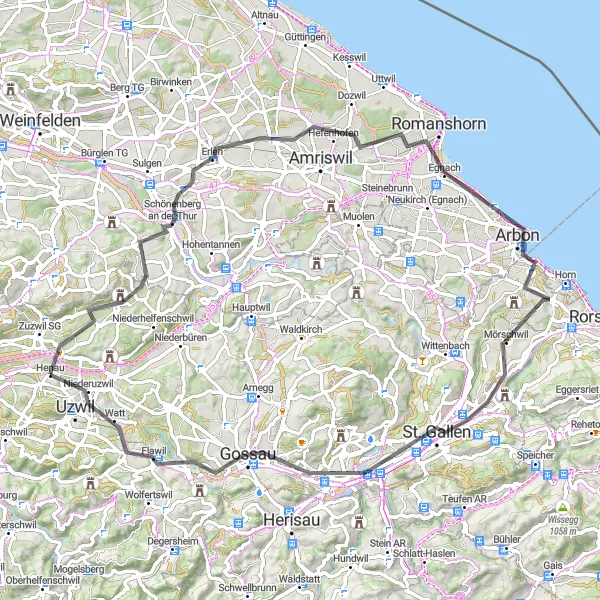 Karten-Miniaturansicht der Radinspiration "Tour de Thur" in Ostschweiz, Switzerland. Erstellt vom Tarmacs.app-Routenplaner für Radtouren