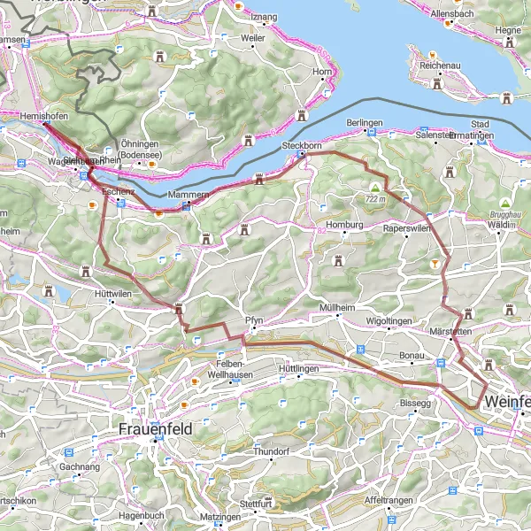 Karttaminiaatyyri "Seerhein Loop" pyöräilyinspiraatiosta alueella Ostschweiz, Switzerland. Luotu Tarmacs.app pyöräilyreittisuunnittelijalla