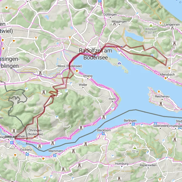 Mapa miniatúra "Gravelová trasa na hrad Hohenklingen" cyklistická inšpirácia v Ostschweiz, Switzerland. Vygenerované cyklistickým plánovačom trás Tarmacs.app