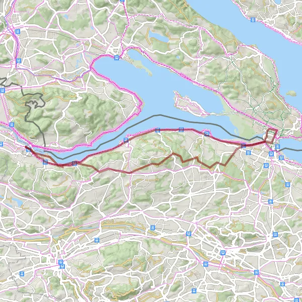 Miniaturekort af cykelinspirationen "Grusveje ved Hohenklingen" i Ostschweiz, Switzerland. Genereret af Tarmacs.app cykelruteplanlægger