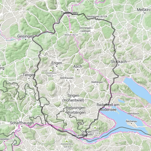 Miniaturní mapa "Dlouhý okruh kolem Bodamského jezera a Rýna" inspirace pro cyklisty v oblasti Ostschweiz, Switzerland. Vytvořeno pomocí plánovače tras Tarmacs.app