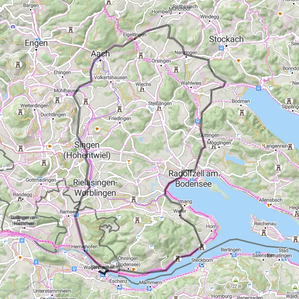 Miniature de la carte de l'inspiration cycliste "Itinéraire panoramique à travers les collines de Singen" dans la Ostschweiz, Switzerland. Générée par le planificateur d'itinéraire cycliste Tarmacs.app