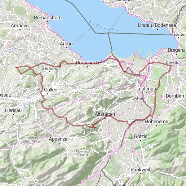 Miniatura mapy "Trasa gravelowa z Mörschwil do Riethüsli" - trasy rowerowej w Ostschweiz, Switzerland. Wygenerowane przez planer tras rowerowych Tarmacs.app