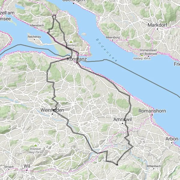 Miniature de la carte de l'inspiration cycliste "Route pittoresque autour du lac de Constance" dans la Ostschweiz, Switzerland. Générée par le planificateur d'itinéraire cycliste Tarmacs.app