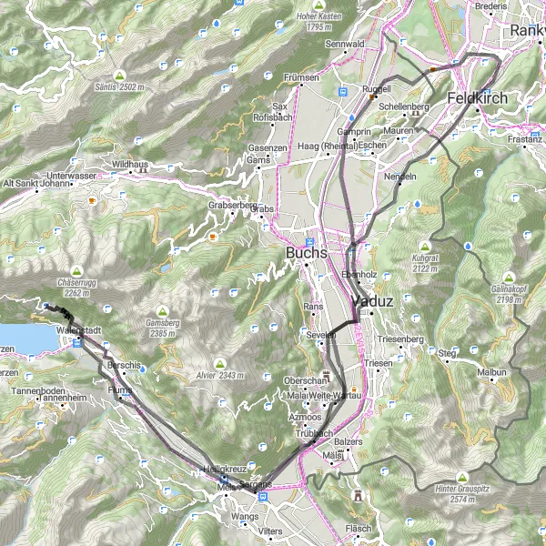 Map miniature of "Ultimate Road Cycling Challenge in Walenstadt" cycling inspiration in Ostschweiz, Switzerland. Generated by Tarmacs.app cycling route planner