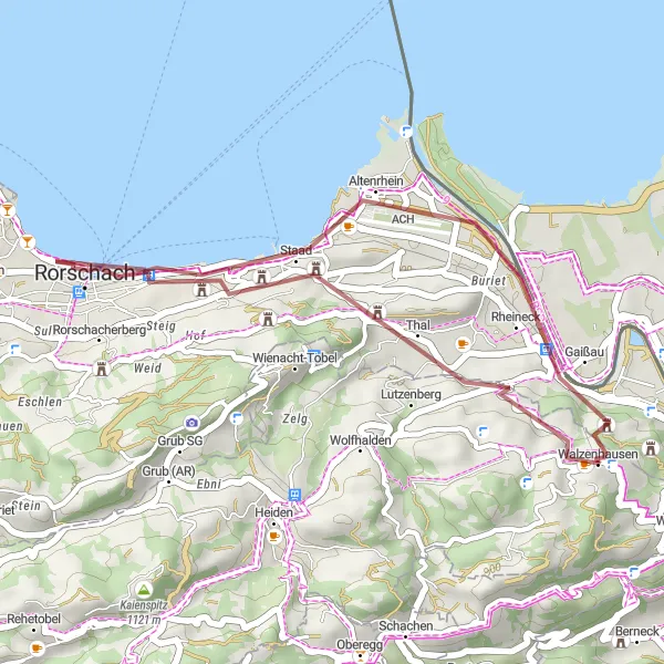 Miniaturekort af cykelinspirationen "Grusvejstur til Walzenhausen" i Ostschweiz, Switzerland. Genereret af Tarmacs.app cykelruteplanlægger