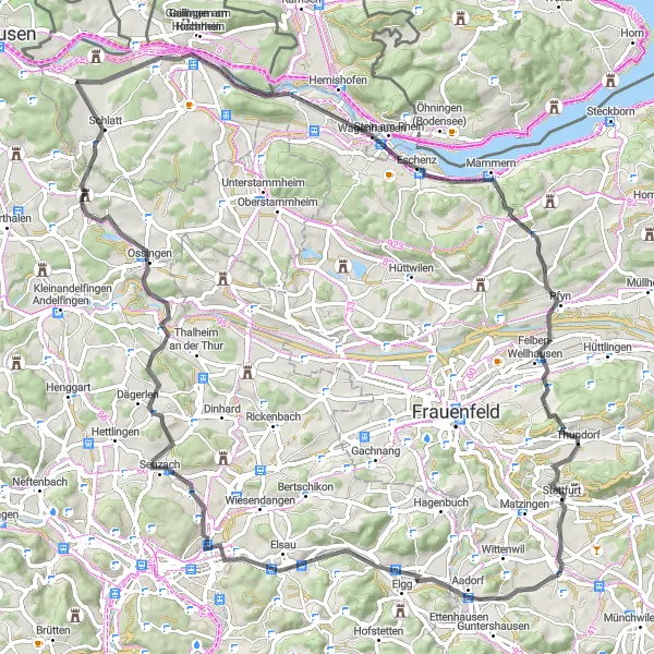 Miniatua del mapa de inspiración ciclista "Ruta en carretera por paisajes impresionantes" en Ostschweiz, Switzerland. Generado por Tarmacs.app planificador de rutas ciclistas