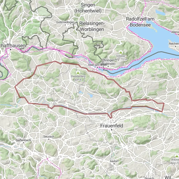 Mapa miniatúra "Historická cyklotrasa cez krajinské scenérie" cyklistická inšpirácia v Ostschweiz, Switzerland. Vygenerované cyklistickým plánovačom trás Tarmacs.app