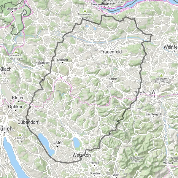 Karttaminiaatyyri "Haastava Wigoltingen-Retki Maantiellä" pyöräilyinspiraatiosta alueella Ostschweiz, Switzerland. Luotu Tarmacs.app pyöräilyreittisuunnittelijalla
