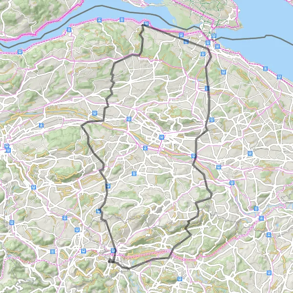 Map miniature of "Wil to Rickenbach" cycling inspiration in Ostschweiz, Switzerland. Generated by Tarmacs.app cycling route planner