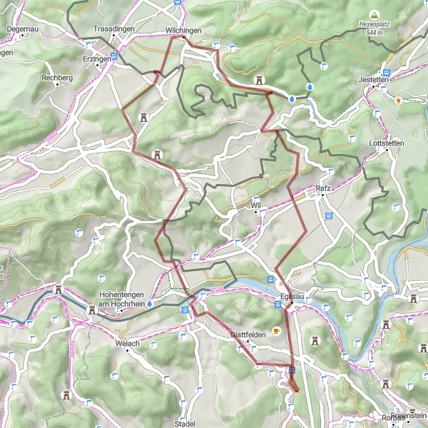Miniature de la carte de l'inspiration cycliste "Exploration gravelleuse de l'Höhrain" dans la Ostschweiz, Switzerland. Générée par le planificateur d'itinéraire cycliste Tarmacs.app
