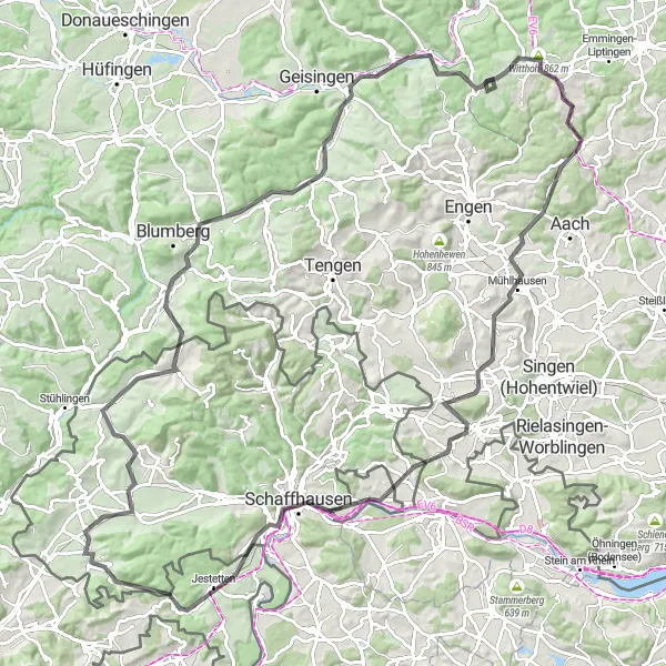 Mapa miniatúra "Výzva cez Siblingerhöhe" cyklistická inšpirácia v Ostschweiz, Switzerland. Vygenerované cyklistickým plánovačom trás Tarmacs.app