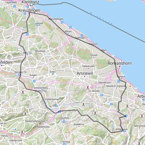 Miniaturní mapa "Historické památky a přírodní krásy Thur" inspirace pro cyklisty v oblasti Ostschweiz, Switzerland. Vytvořeno pomocí plánovače tras Tarmacs.app