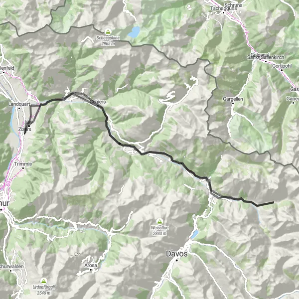 Karttaminiaatyyri "Vättis Venture" pyöräilyinspiraatiosta alueella Ostschweiz, Switzerland. Luotu Tarmacs.app pyöräilyreittisuunnittelijalla