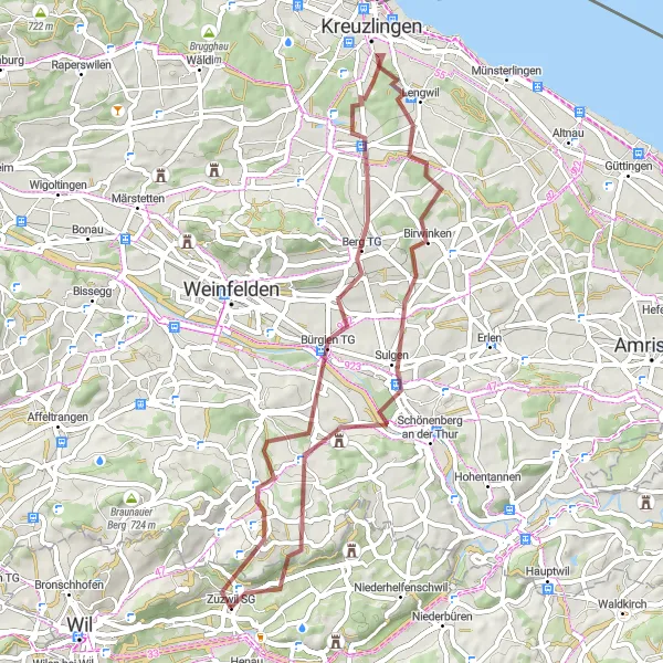 Karten-Miniaturansicht der Radinspiration "Das Gravelparadies um Zuzwil entdecken" in Ostschweiz, Switzerland. Erstellt vom Tarmacs.app-Routenplaner für Radtouren