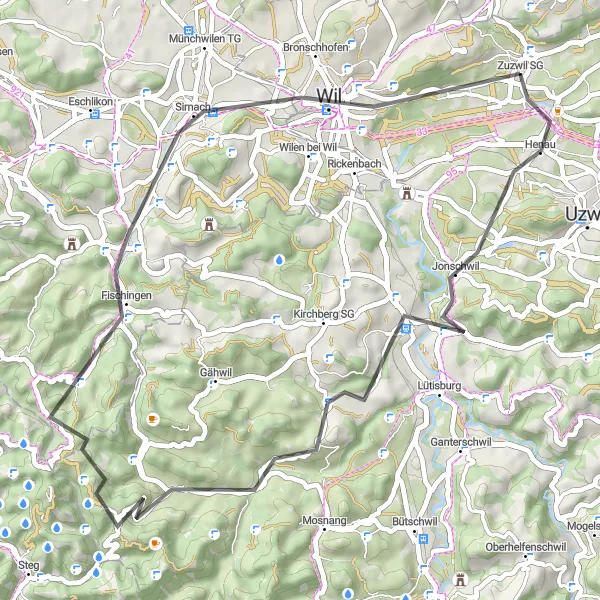 Karttaminiaatyyri "Sittertal Circuit" pyöräilyinspiraatiosta alueella Ostschweiz, Switzerland. Luotu Tarmacs.app pyöräilyreittisuunnittelijalla