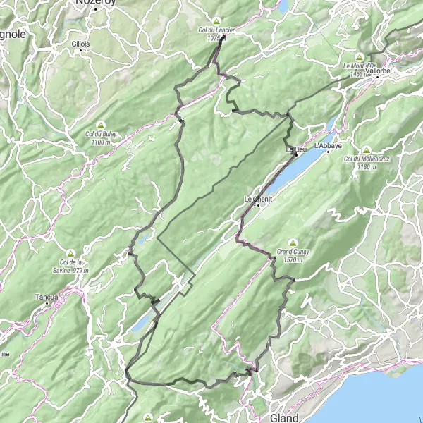 Mapa miniatúra "Okruh cez Col de la Givrine" cyklistická inšpirácia v Région lémanique, Switzerland. Vygenerované cyklistickým plánovačom trás Tarmacs.app