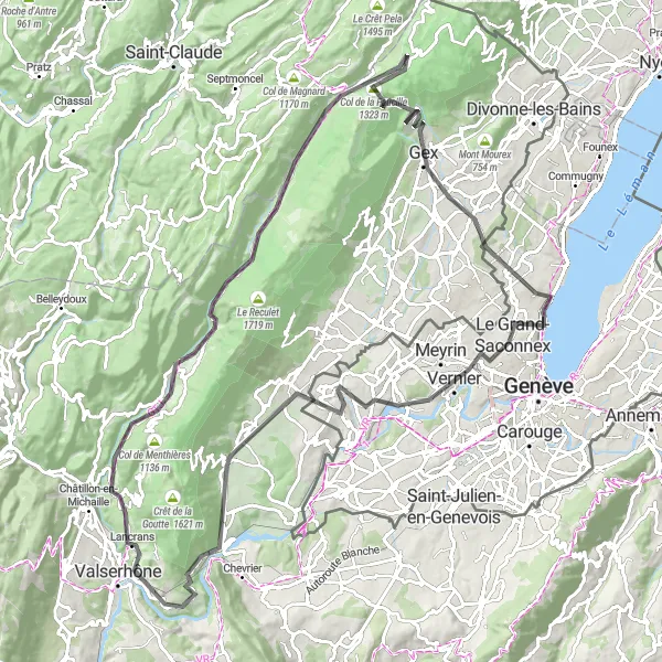 Mapa miniatúra "Jazda okolo Ženevského jazera" cyklistická inšpirácia v Région lémanique, Switzerland. Vygenerované cyklistickým plánovačom trás Tarmacs.app