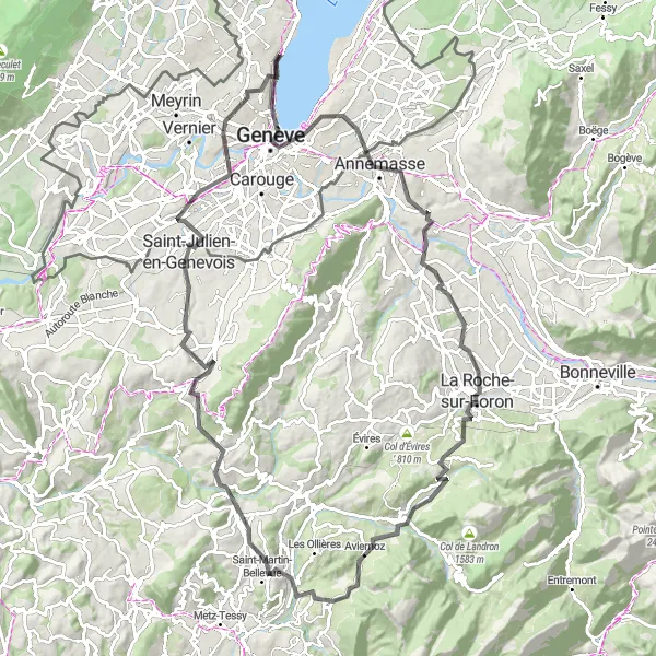 Miniature de la carte de l'inspiration cycliste "Le Tour du Lac Léman" dans la Région lémanique, Switzerland. Générée par le planificateur d'itinéraire cycliste Tarmacs.app