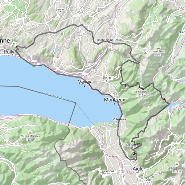 Miniatura mapy "Szlak przez Les Avants" - trasy rowerowej w Région lémanique, Switzerland. Wygenerowane przez planer tras rowerowych Tarmacs.app