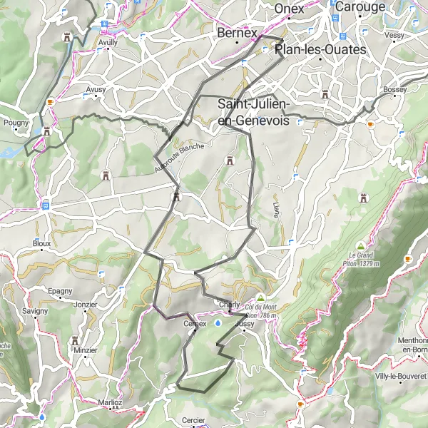 Miniatura mapy "Scenic Road Loop Starting in Bernex" - trasy rowerowej w Région lémanique, Switzerland. Wygenerowane przez planer tras rowerowych Tarmacs.app