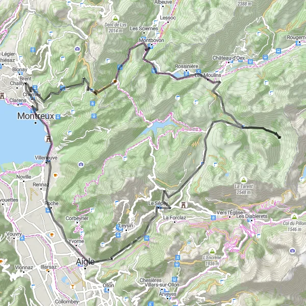 Miniaturekort af cykelinspirationen "Scenic Route fra Les Avants til Blonay" i Région lémanique, Switzerland. Genereret af Tarmacs.app cykelruteplanlægger