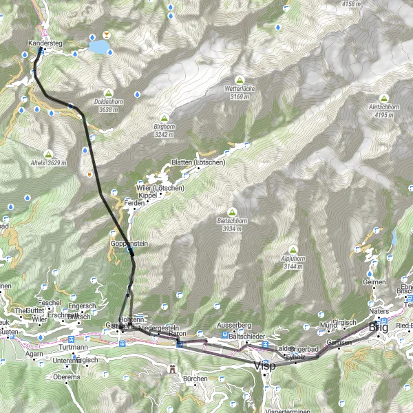 Miniatua del mapa de inspiración ciclista "Reto en bicicleta desde Brig a Naters" en Région lémanique, Switzerland. Generado por Tarmacs.app planificador de rutas ciclistas