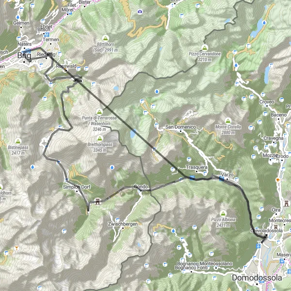Map miniature of "Simplon Classic" cycling inspiration in Région lémanique, Switzerland. Generated by Tarmacs.app cycling route planner