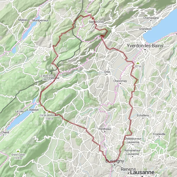 Miniatuurkaart van de fietsinspiratie "Avontuurlijke tocht naar Dent de Vaulion" in Région lémanique, Switzerland. Gemaakt door de Tarmacs.app fietsrouteplanner