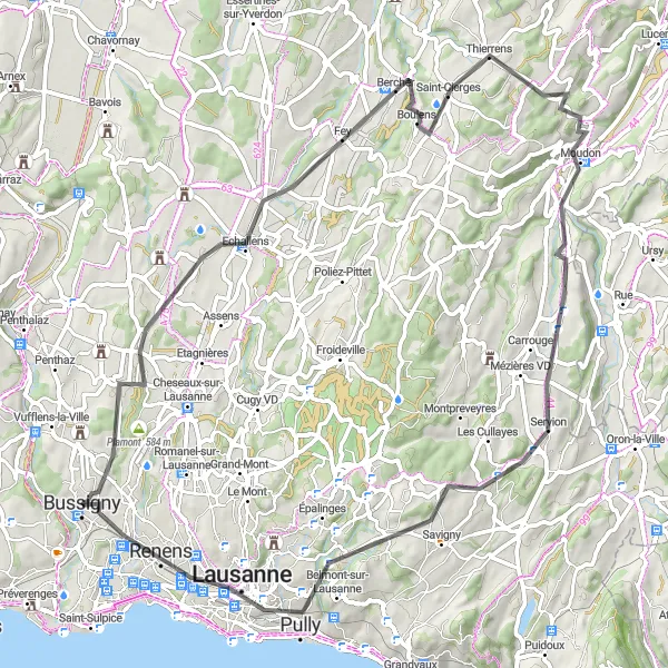 Mapa miniatúra "Cestná cyklo cesta do Vue sur le lac Léman" cyklistická inšpirácia v Région lémanique, Switzerland. Vygenerované cyklistickým plánovačom trás Tarmacs.app